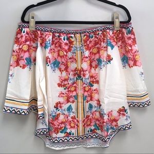 Ivory floral off the shoulder blouse